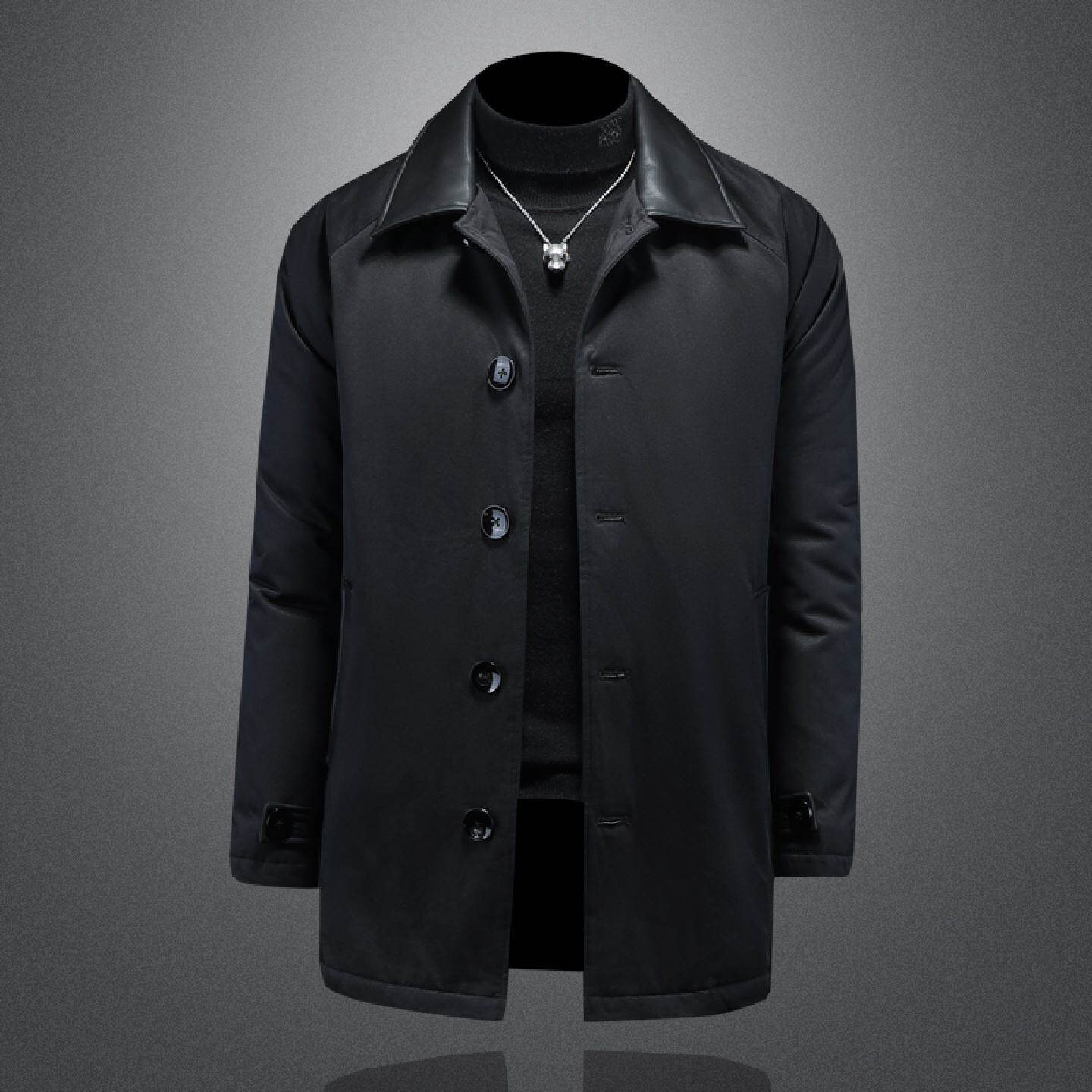 欧洲站中长款羽绒服男年冬季新款休闲加厚韩版翻领白鸭绒外套潮男