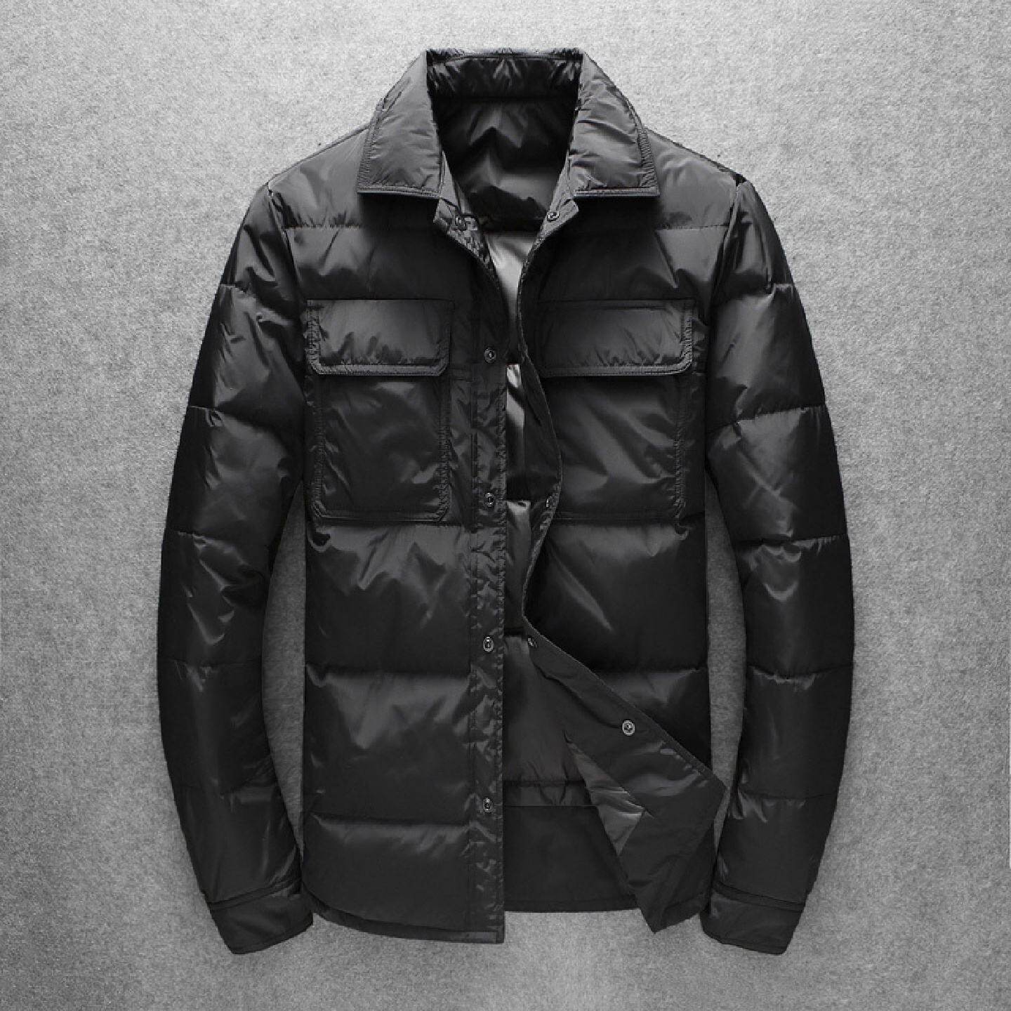 2026年冬季新款衬衫领羽绒服男韩版保暖休闲白鸭绒轻薄大码外套潮