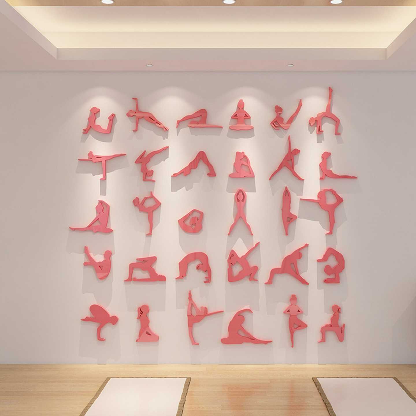 瑜伽小人图贴纸体式动作墙贴3d立体瑜伽馆背景墙面装饰健身房贴画