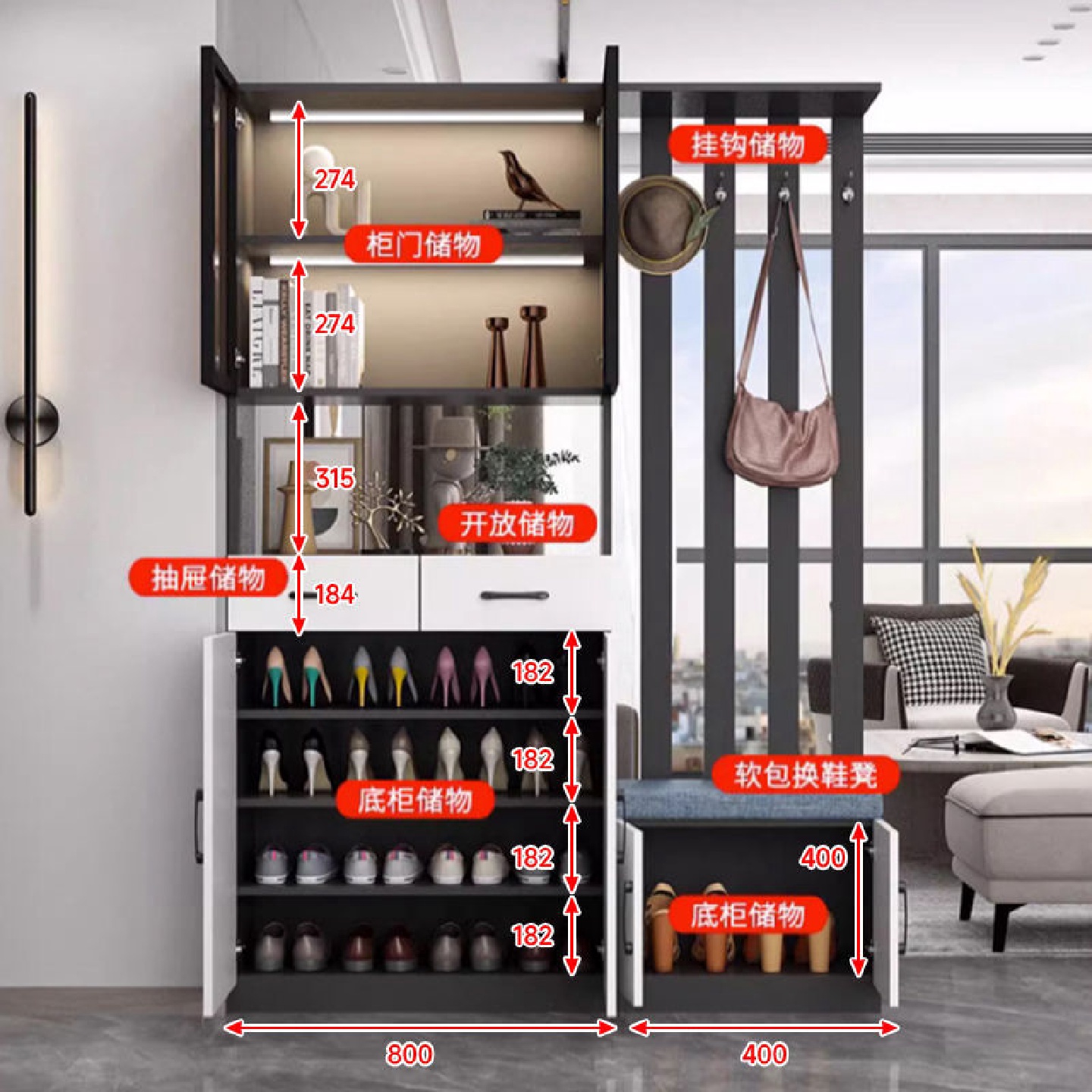 高档玄关柜入户门口鞋柜一体简约屏风隔断客厅遮挡多功能储物柜子