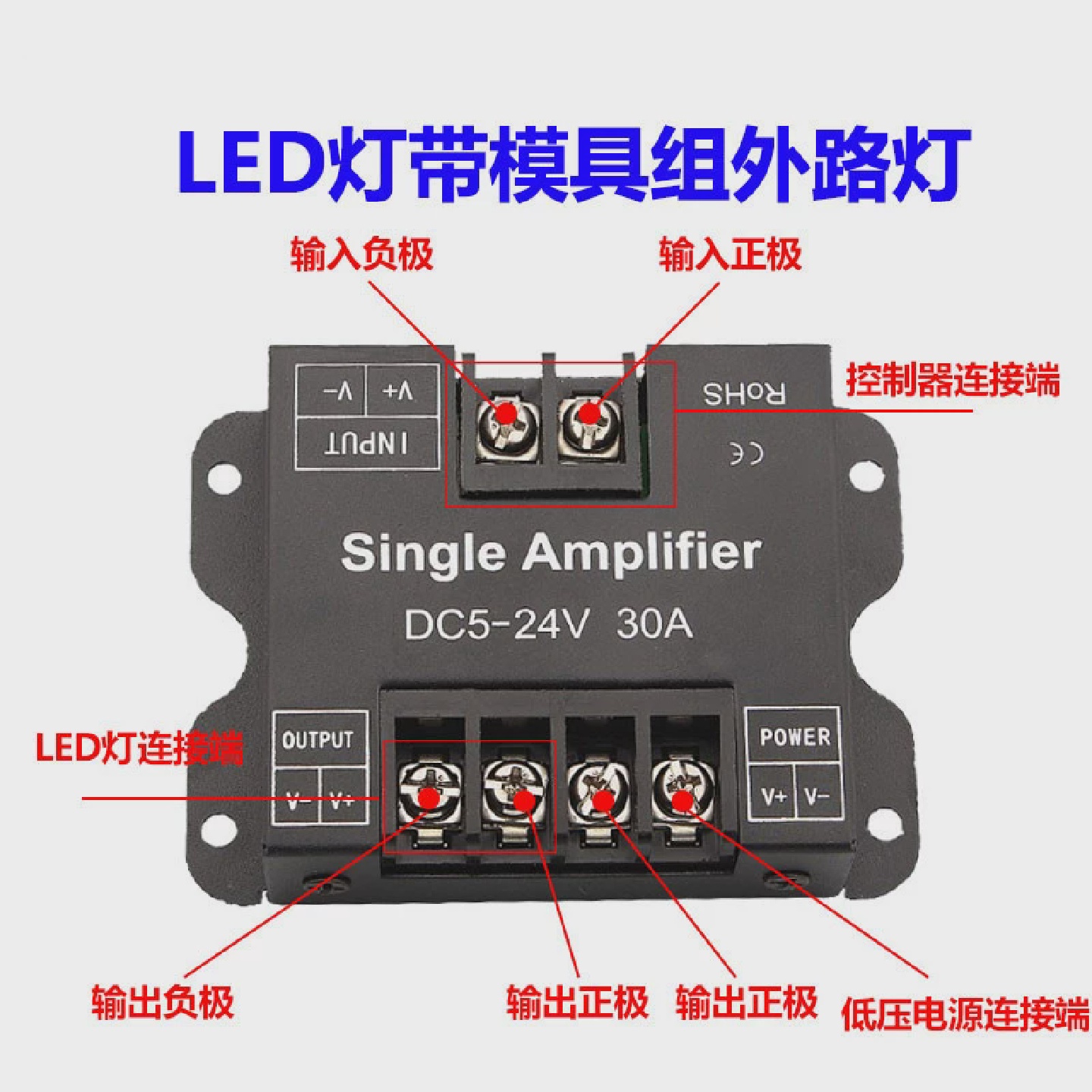 LED单色灯带中继功率30A信号同步放大器单色灯条外露灯模组5V-24V