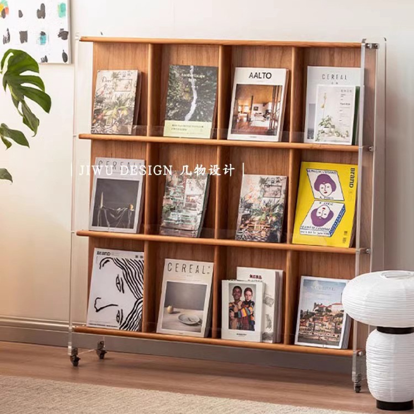 杂志架客厅报刊收纳架北欧复古可移动落地书架阅读展示置物架ins