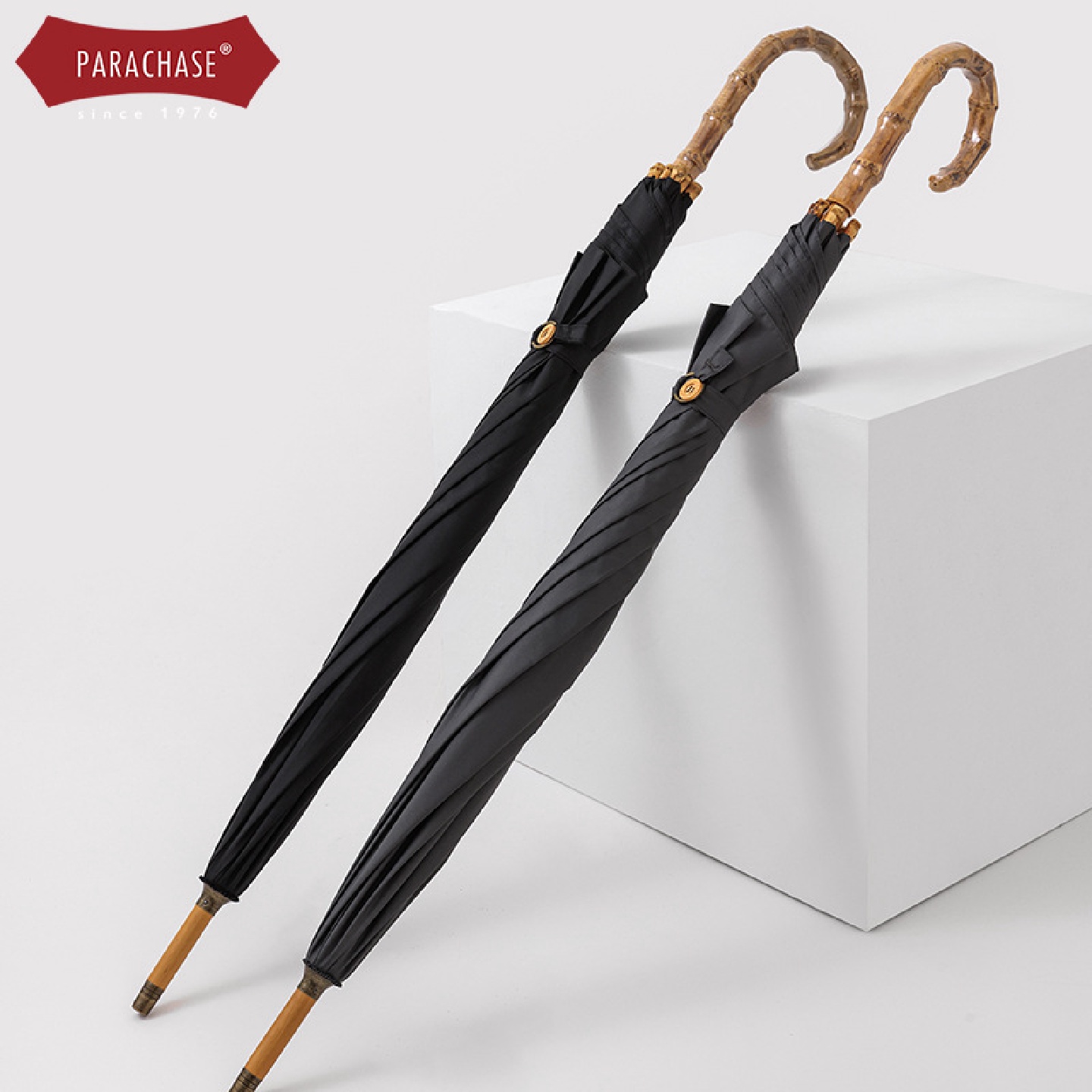 PARACHASE竹节轻奢手动长柄伞男士商务直杆伞复古绅士广告伞雨伞