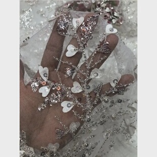 直销重工网纱珠绣蕾丝花边布料色织刺绣激光珠管树枝条绣