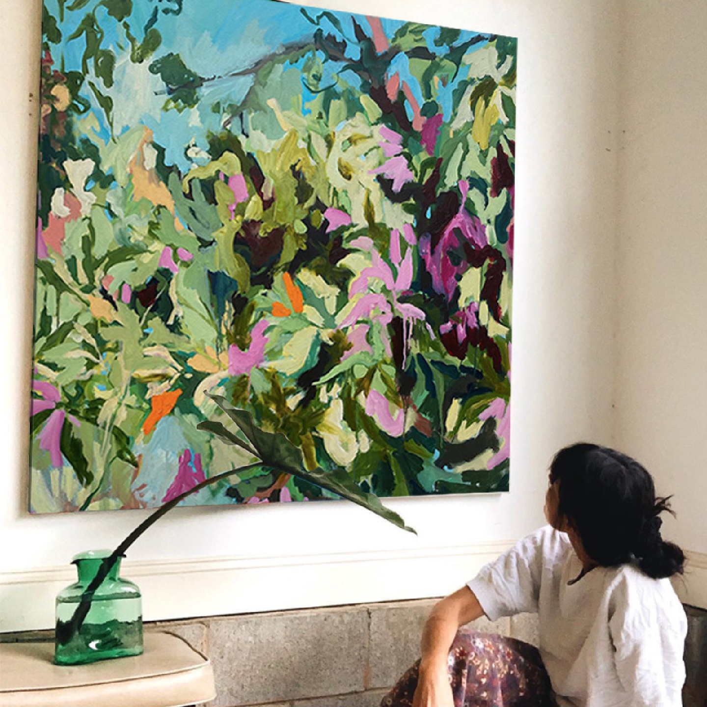 繁花现代抽象植物花卉油画小众创意背景墙壁画手绘肌理客厅挂画