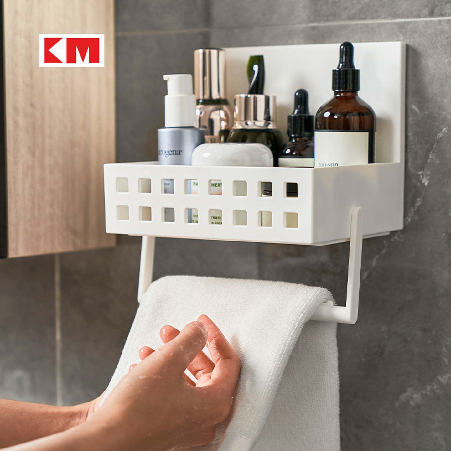 日式厨房置物架冰箱吸磁收纳架磁铁挂壁胶贴整理架带毛巾杆.5211