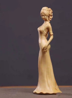 黄杨木雕美女手把件雕刻工艺品摆件送女神礼物花样年华收藏珍品