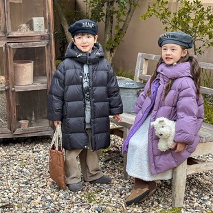 儿童羽绒服新款防风男女童中大童过膝加厚中长款鸭绒连帽户外套