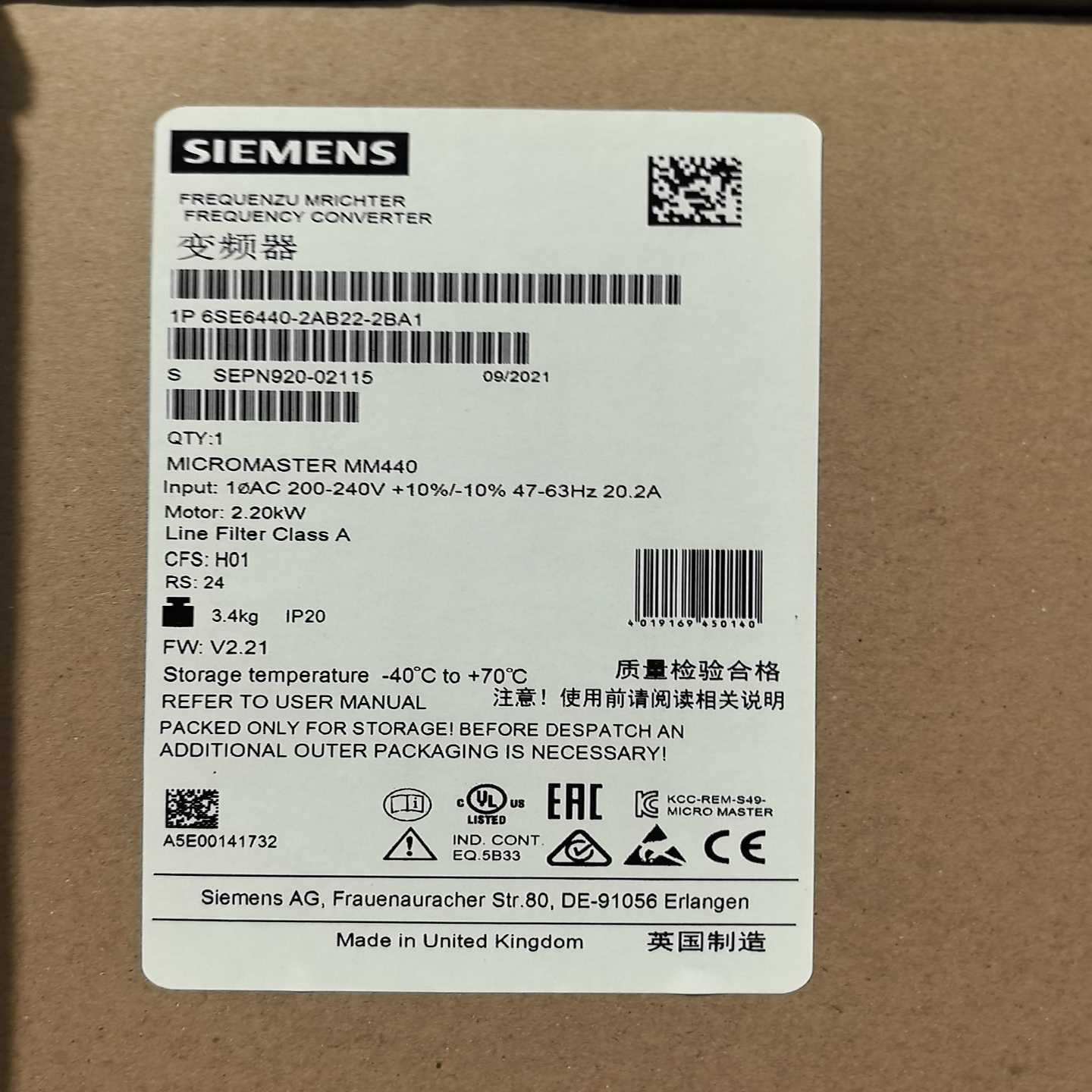 变频器6SE6440-2AB22-2BA1询价