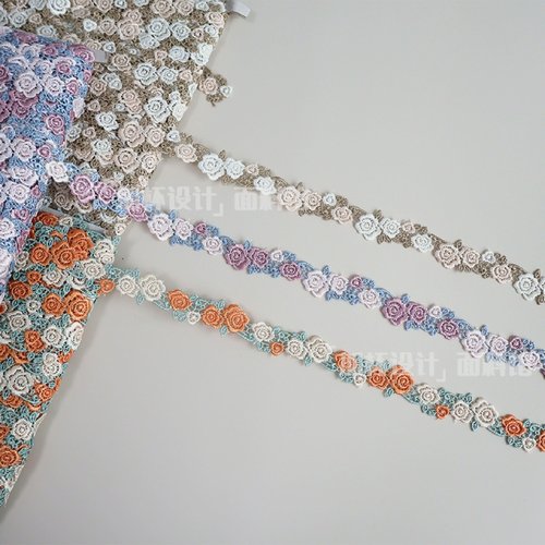 精品现货小玫瑰水溶刺绣花边条码手帐洛丽塔洋装蕾丝花边辅料
