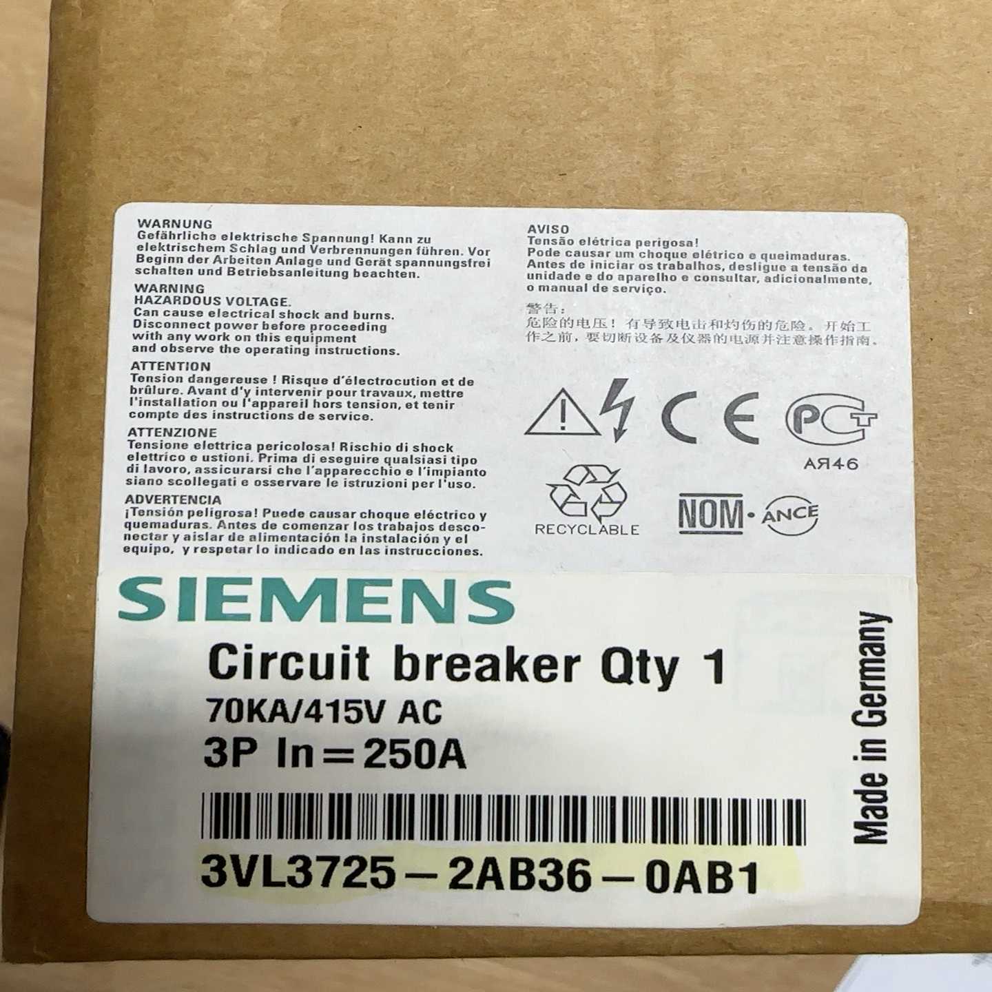 塑壳断路器3VL3725-2AB36-0AB13V询价