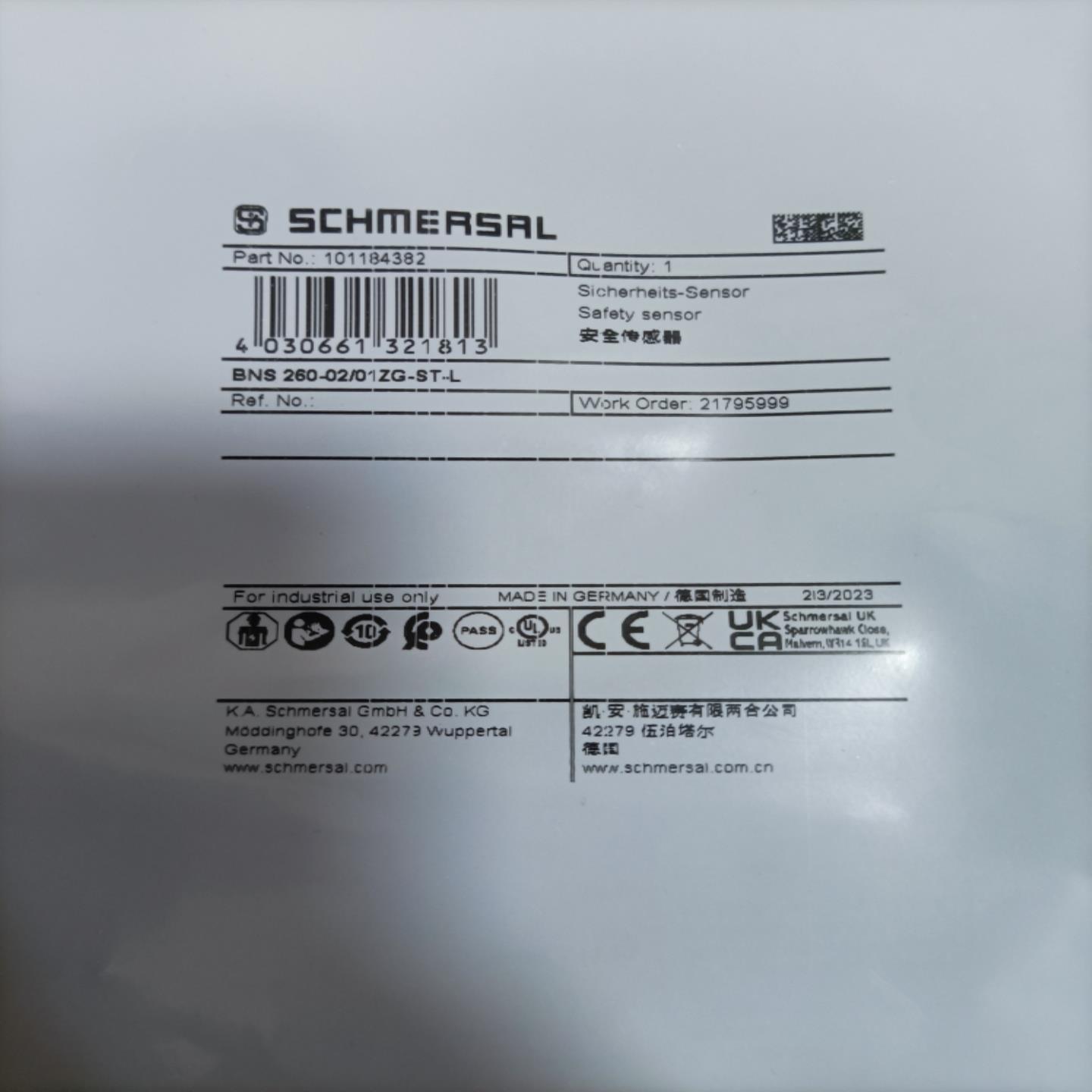 BNS260-02/01ZG-ST-L施迈赛安全感测器全新原装正品现货