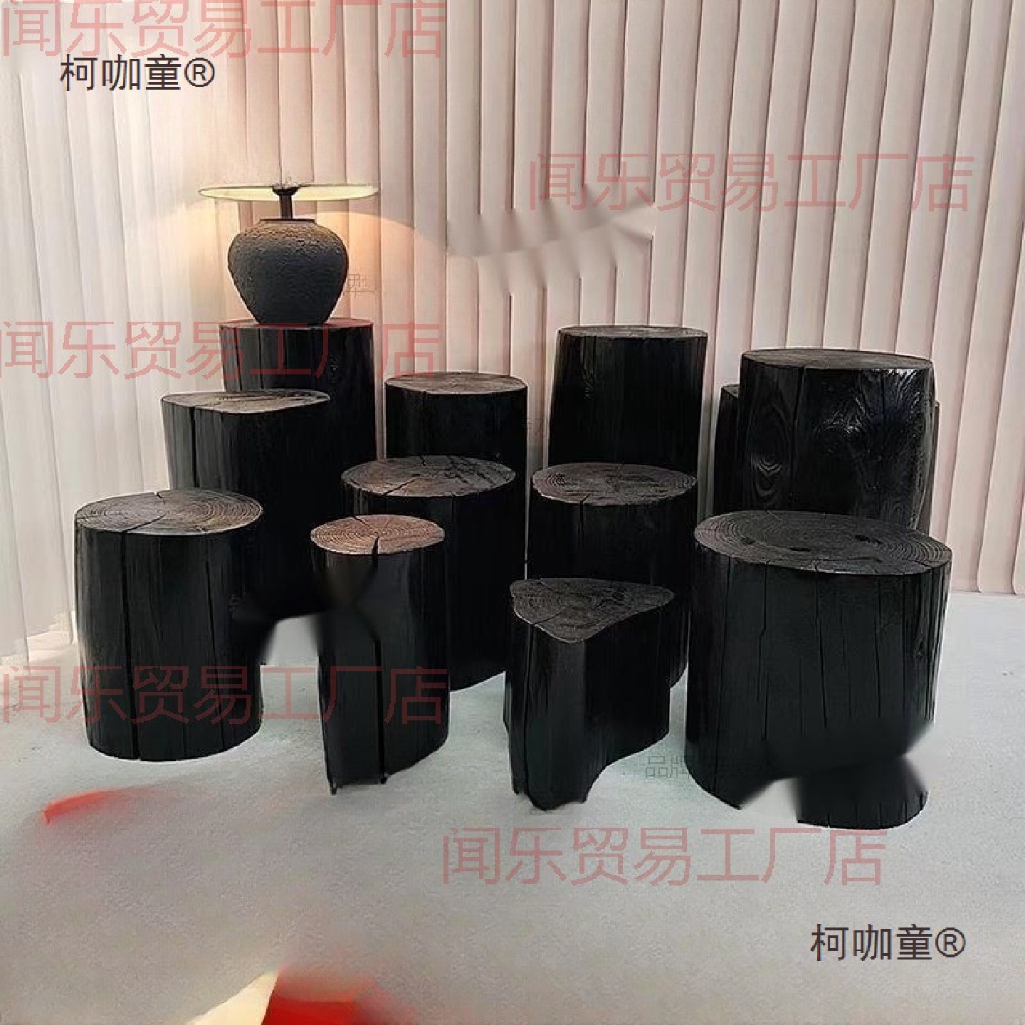 茶台木墩诧寂风老式木墩根雕黑色民宿床头柜服装店换鞋花架垒德株
