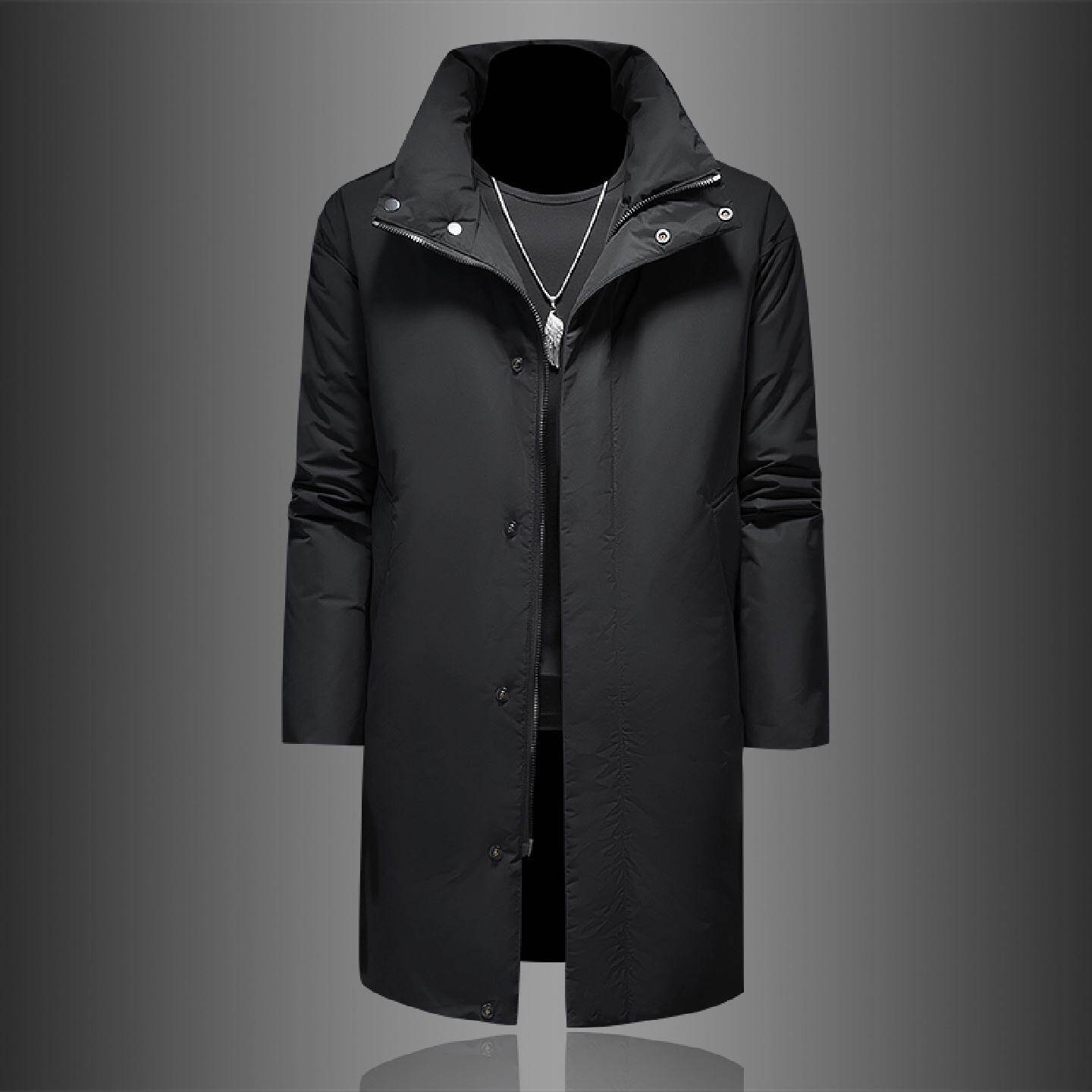 冬季中长款立领羽绒服男装韩版休闲纯色加厚保暖白鸭绒大码外套潮