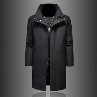 韩版 冬季 中长款 立领羽绒服男装 外套潮 休闲纯色加厚保暖白鸭绒大码