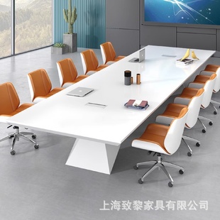 简约现代办公室家具洽谈桌椅组合 白色烤漆会议桌大型会客长桌时尚