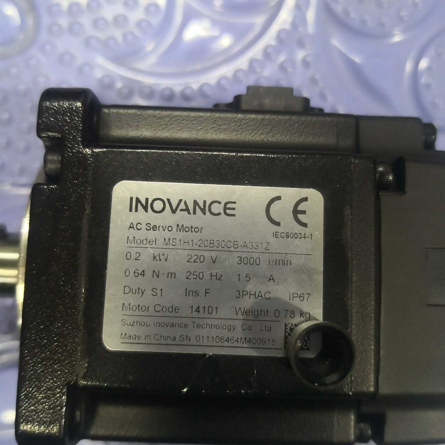 (工仔机械）汇川电机400WMS1H1一20B30CB一A331Z，成色