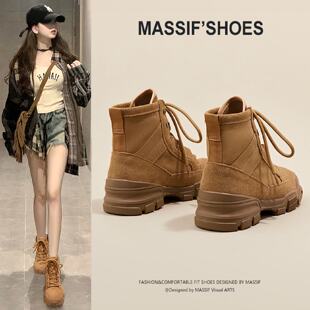 帆布马丁靴女2026新款 加绒厚底机车靴短靴情侣登山单靴沙漠靴 春季