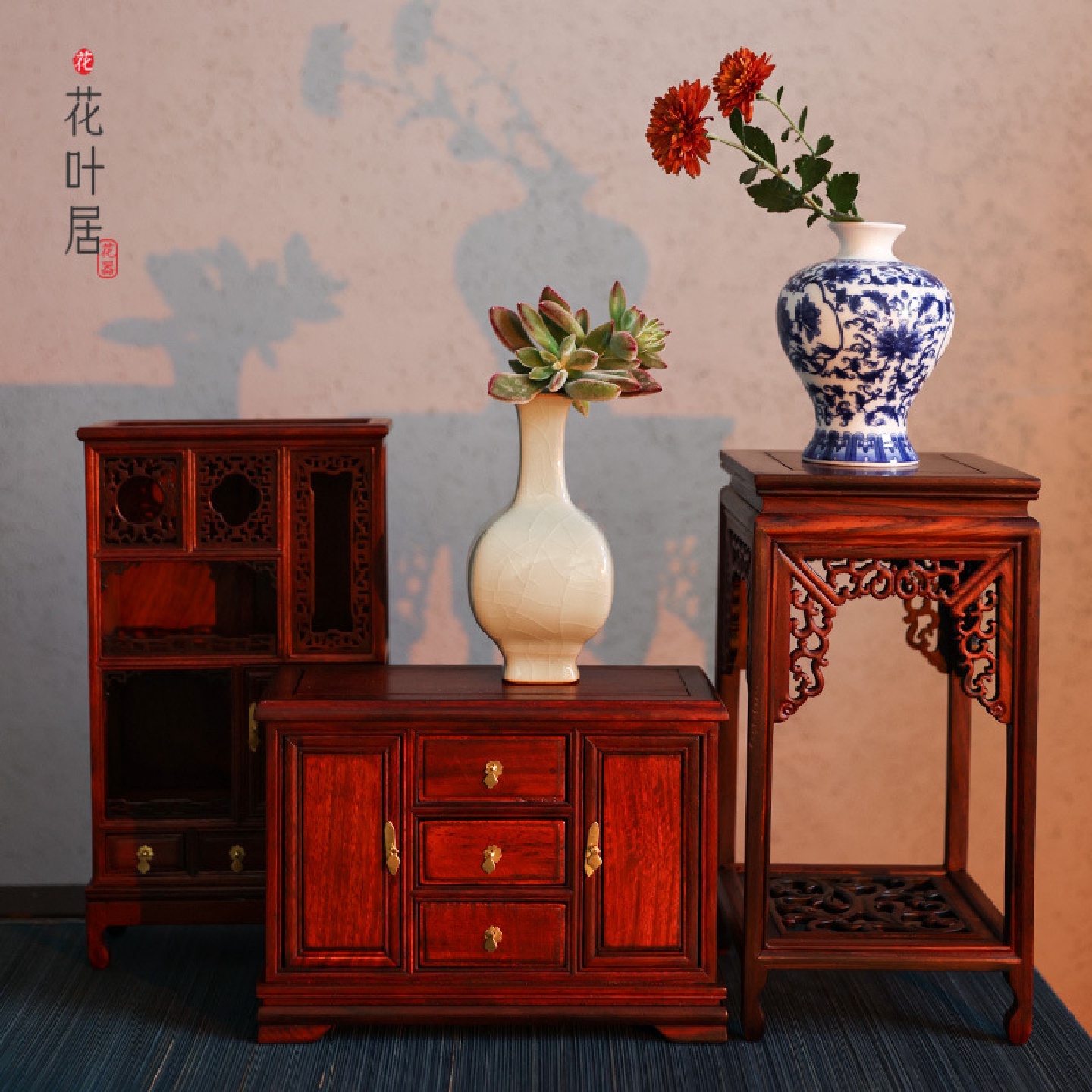 小柜子储物柜迷你场景迷你小模型微缩书架道具建筑红木小人摆件
