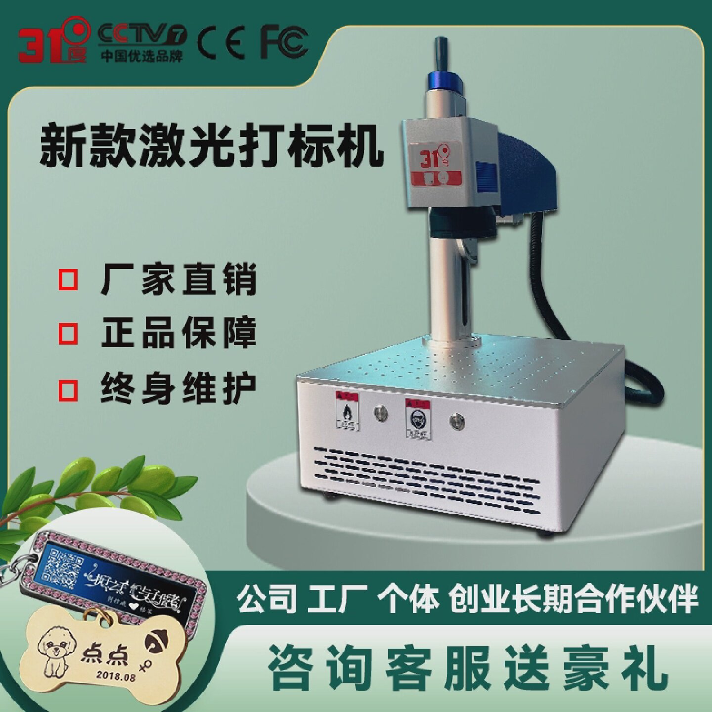 31度激光打标机桌面式可乐塑料陶瓷刻字不锈钢金属铭牌激光雕刻机