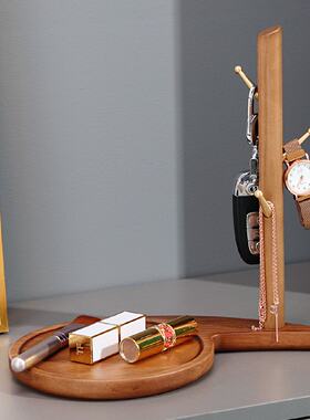 玄关钥匙收纳摆件实木竹木支架挂架入户进门置物架简约桌面装饰品