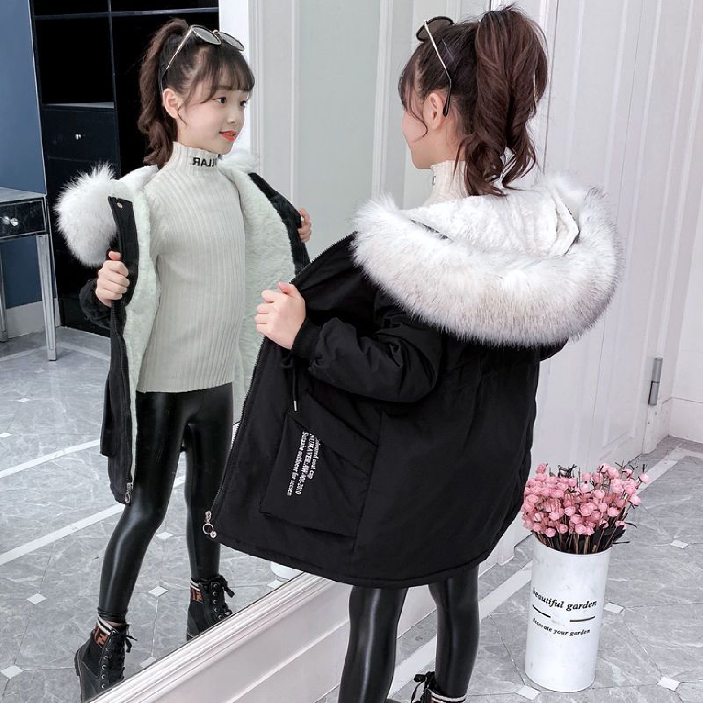 女童棉衣2023新款儿童洋气派克服加绒加厚棉服中大童外套冬装棉袄