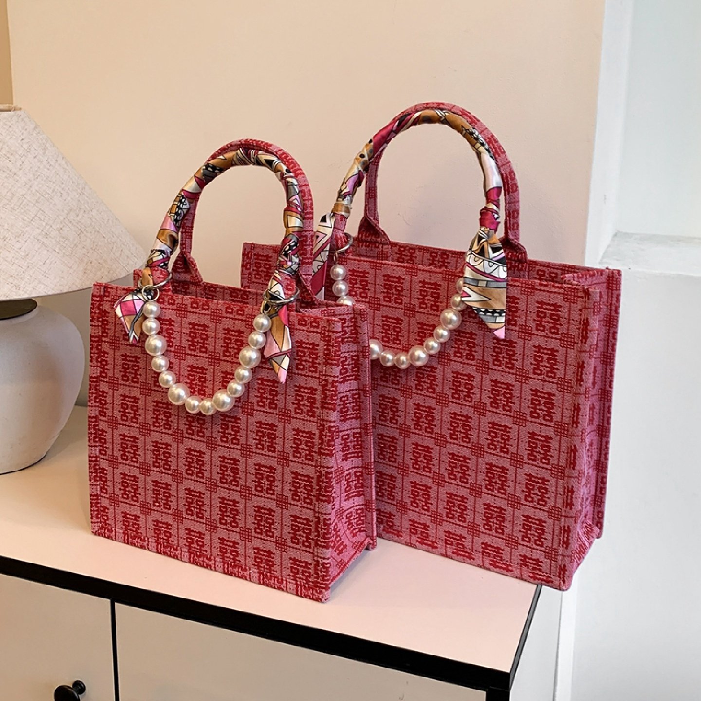 婚包女新娘结婚红色喜字帆布包百喜包新中式大容量手提托特包礼袋