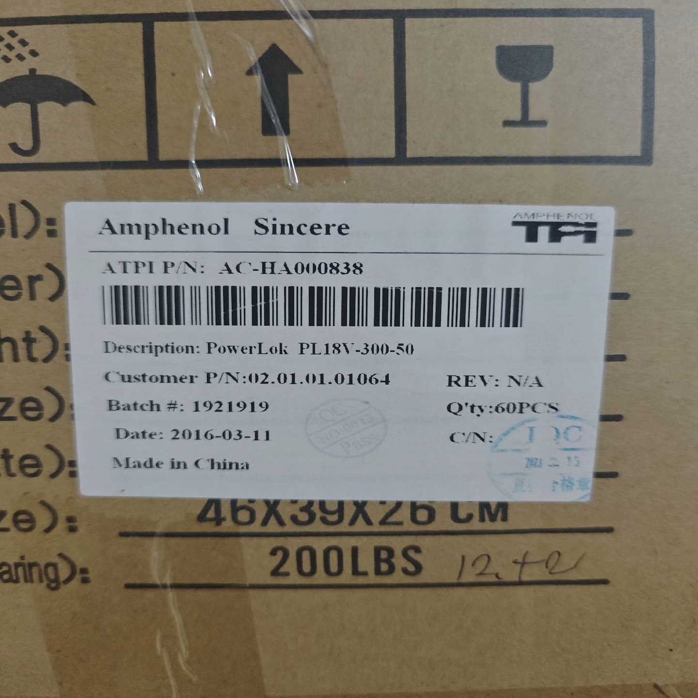 Amphenol 安费诺 PL18V-300-50 连接器~询价
