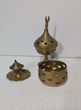 Setof3VintageBrassIncenseBurners,HandMadeIndia