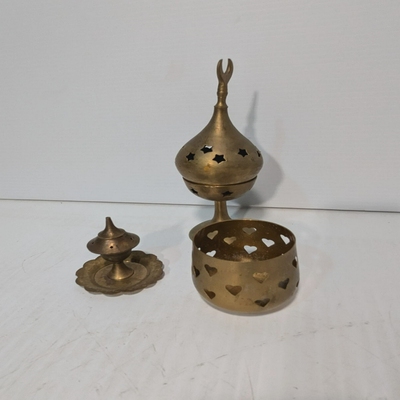 Setof3VintageBrassIncenseBurners,HandMadeIndia