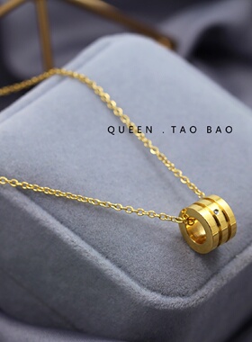 钛钢18金色弹簧小蛮腰项链女不掉色镶钻桶珠锁骨链颈链洗澡可戴