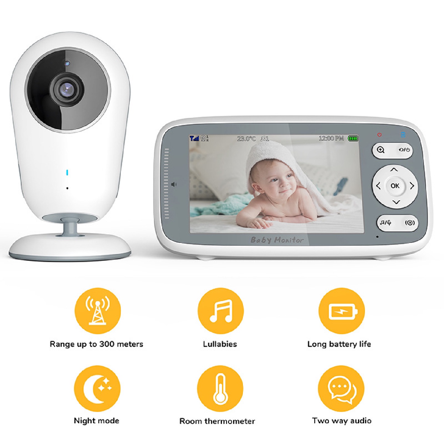 4寸婴儿监视器内置1760毫安电池宝宝看护器babymonitorVB615