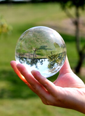 水晶球摆件透明白圆球实心玻璃客厅办公桌玄关家居装饰品大号彩色