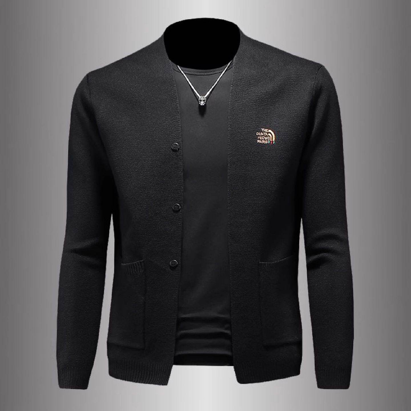 轻奢潮牌刺绣针织开衫外套男士春秋新款修身百搭长袖毛衣薄款潮男