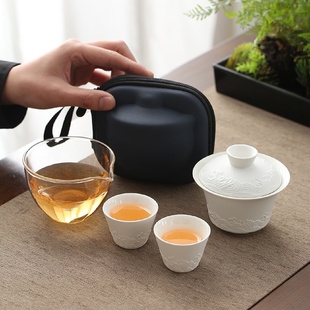粗陶快客杯便携式 盖碗泡茶壶喝茶杯一壶两杯 户外旅行茶具套装 日式