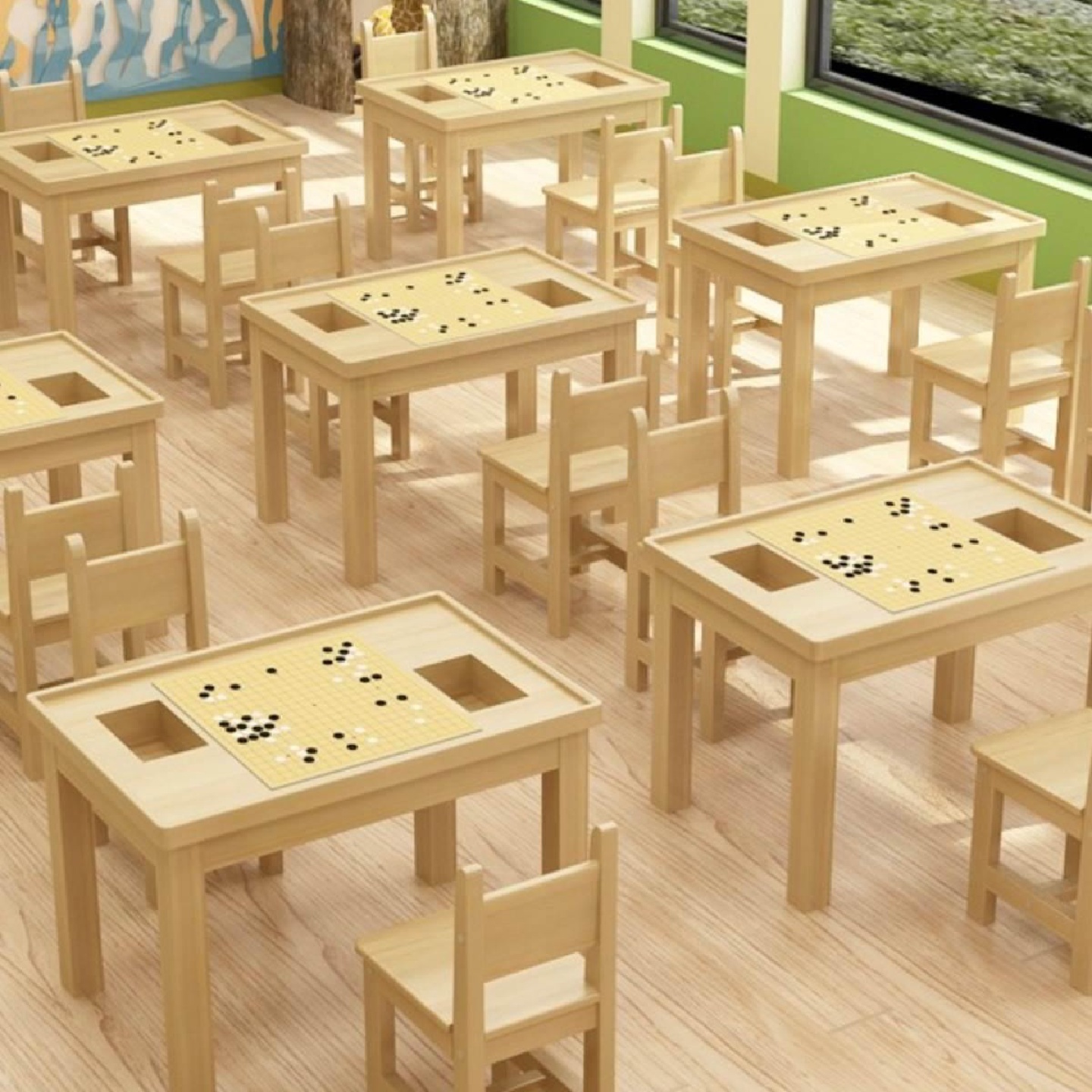 桌实木双层五子棋下棋围棋辅导班培训中小学生桌学校象棋桌儿童