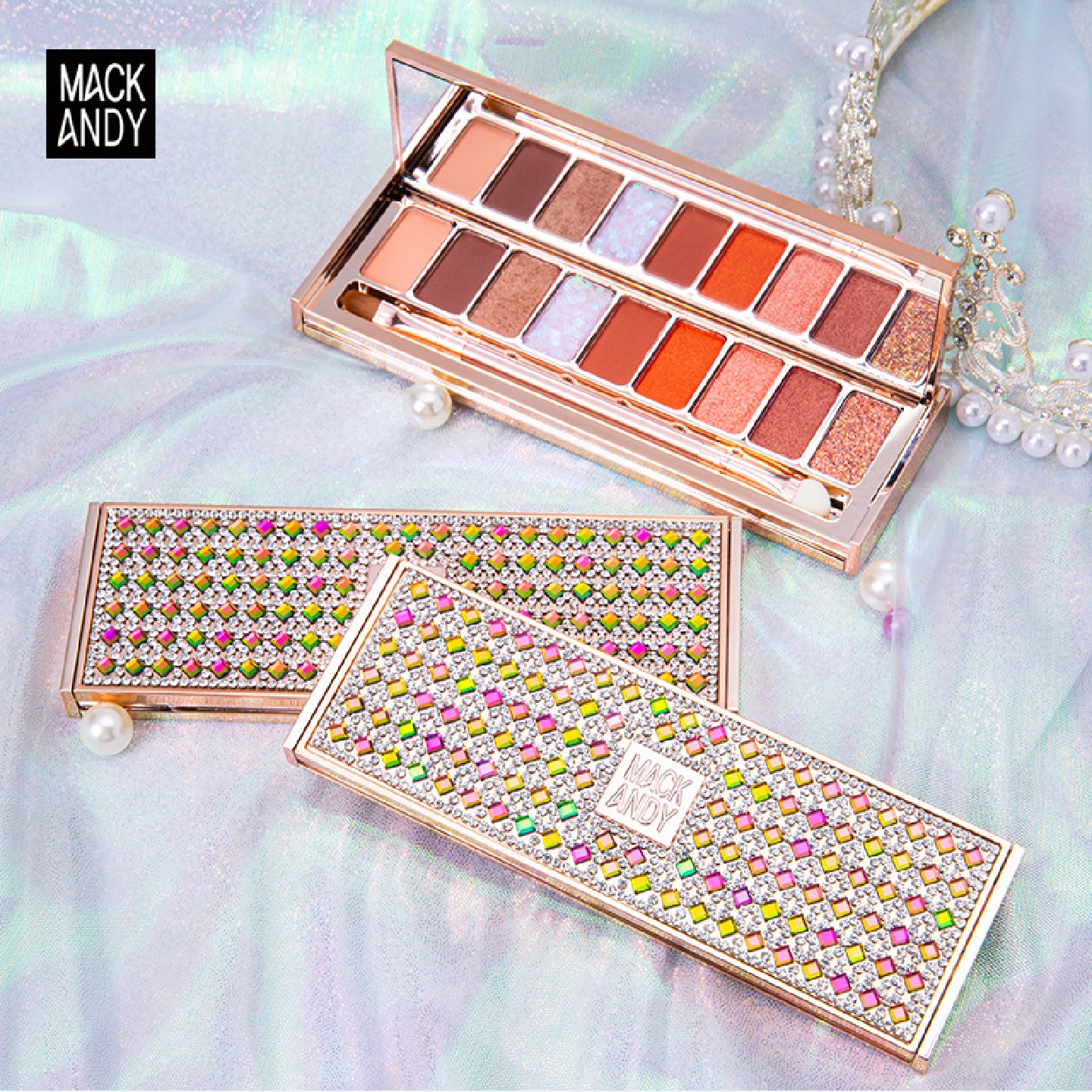 玛可安迪璀璨奢钻立体眼影亮片珠哑光大地烟熏妆九色眼影盘易上色