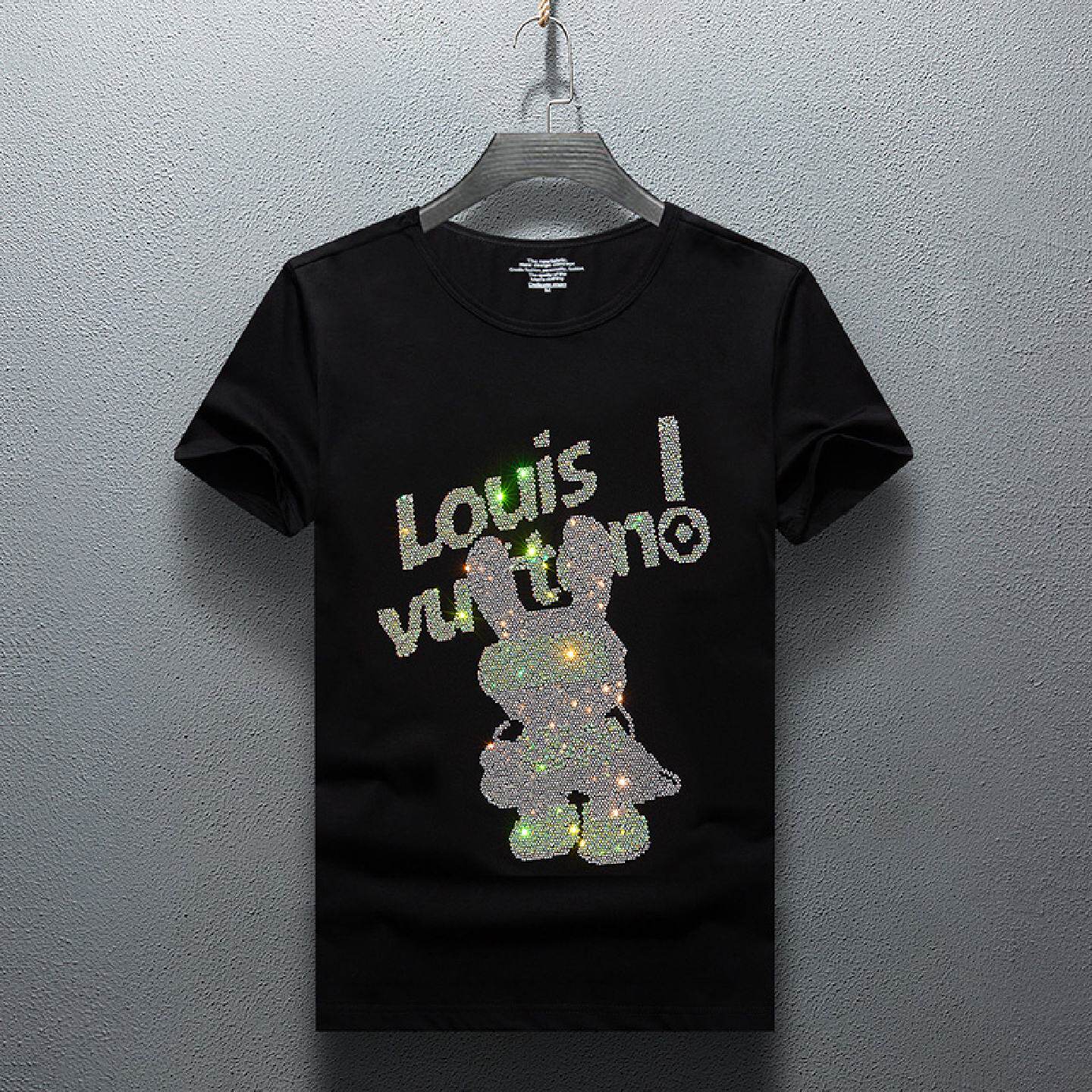 2026欧洲站恤男新款夏装烫钻短袖体恤韩版修身小熊休闲半袖恤男潮