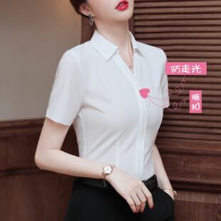 白衬衫女夏短袖正装职业雪纺上衣2025夏季薄款气质v领衬衣工作服