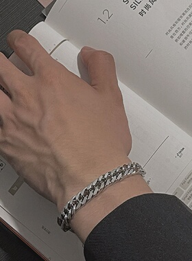 钛钢不掉色古巴链手链男士嘻哈女生手镯冷淡风简约潮酷情侣手饰夏
