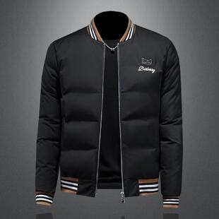 欧洲站轻奢潮牌羽绒服男新款冬季修身棒球领加厚短款大尺码外套潮