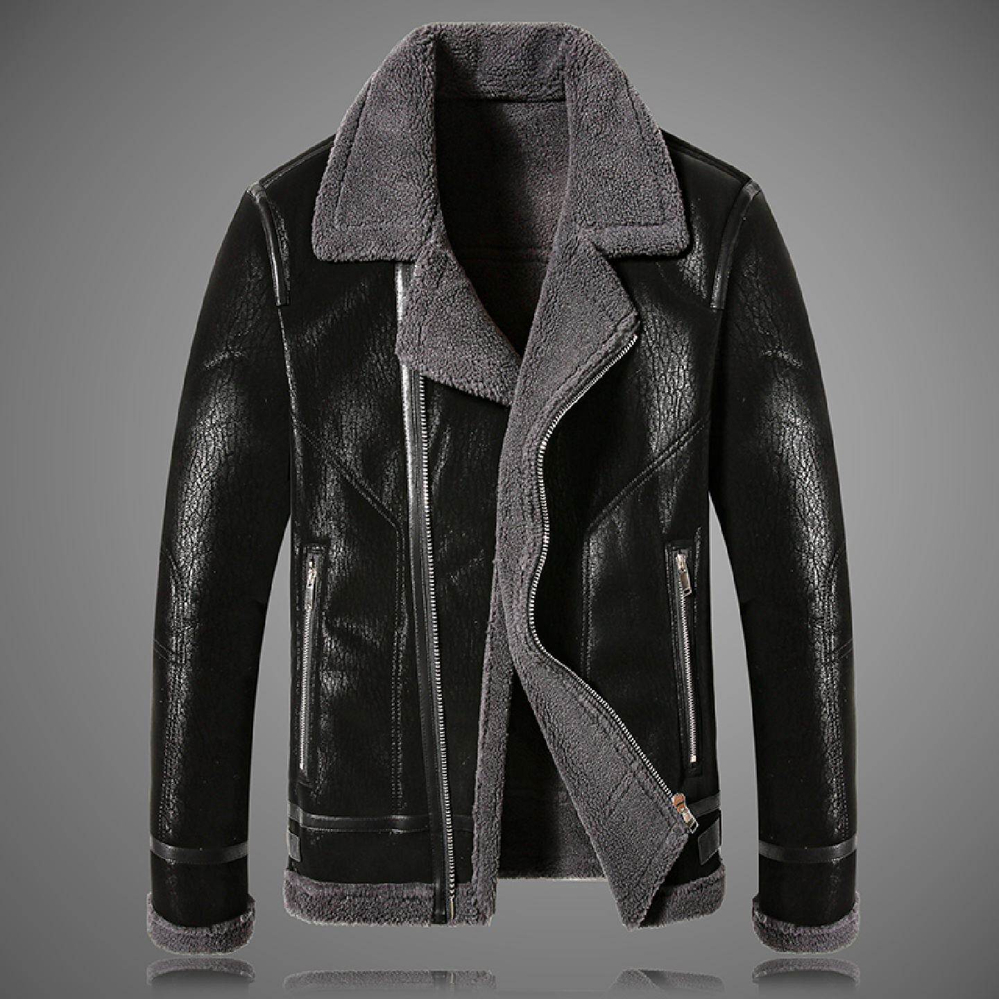 翻领羊羔绒外套男冬季新款加厚加绒棉服休闲夹克皮毛一体大码棉衣