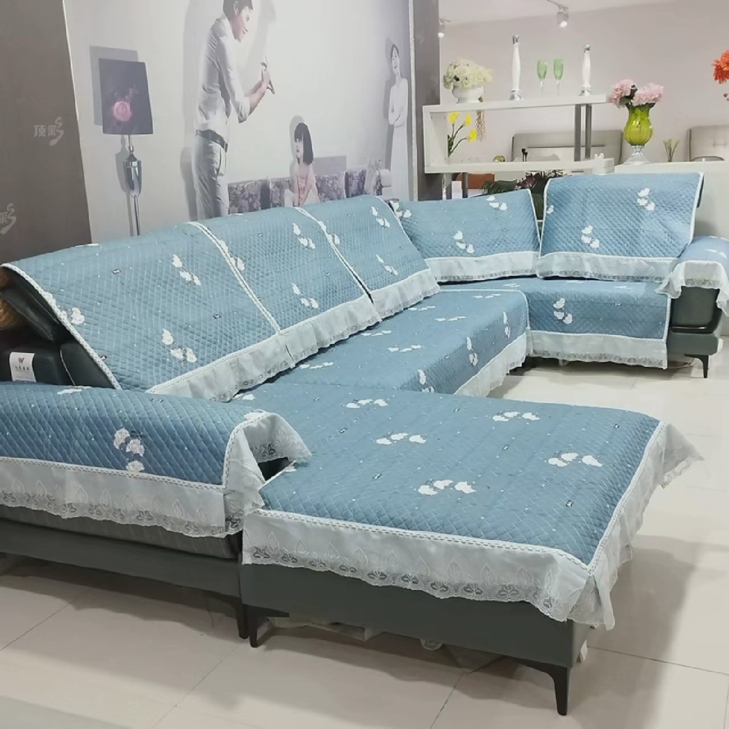 U型沙发坐垫双拐双贵妃沙发套装四季通用防滑沙发垫4米大沙发套