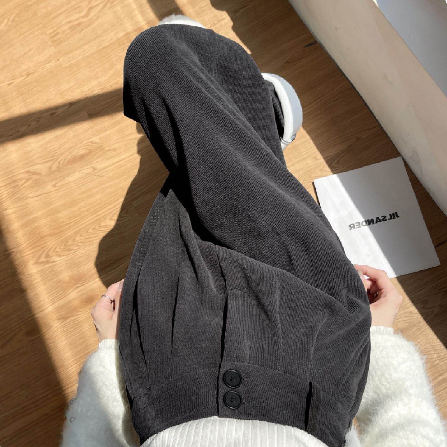 灰色西装裤女秋冬季2026新款灯芯绒裤子休闲加绒加厚雪尼尔阔腿裤