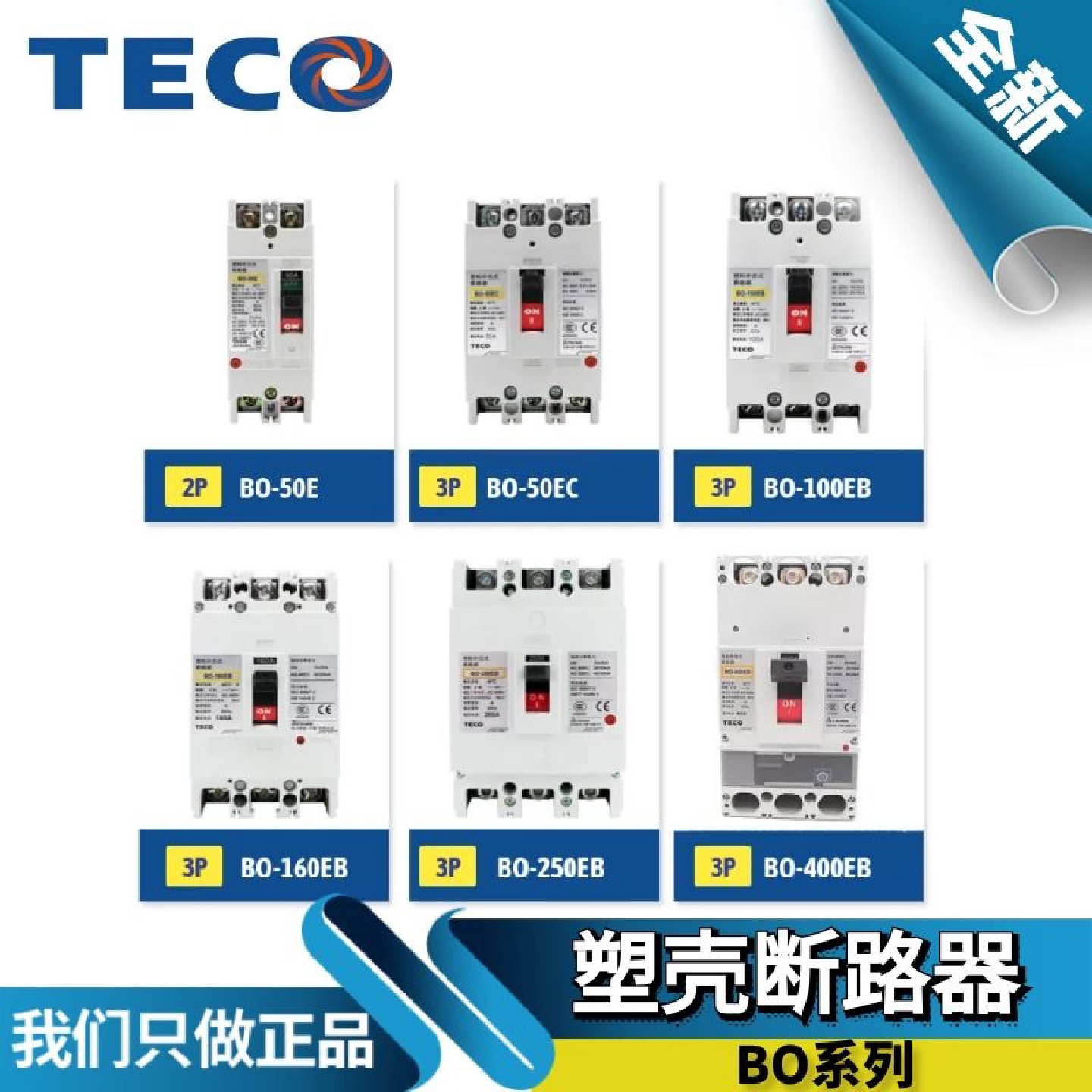 TECO台安2P3P总制塑壳断路器BO-50/100/125/160/250/400EB100A