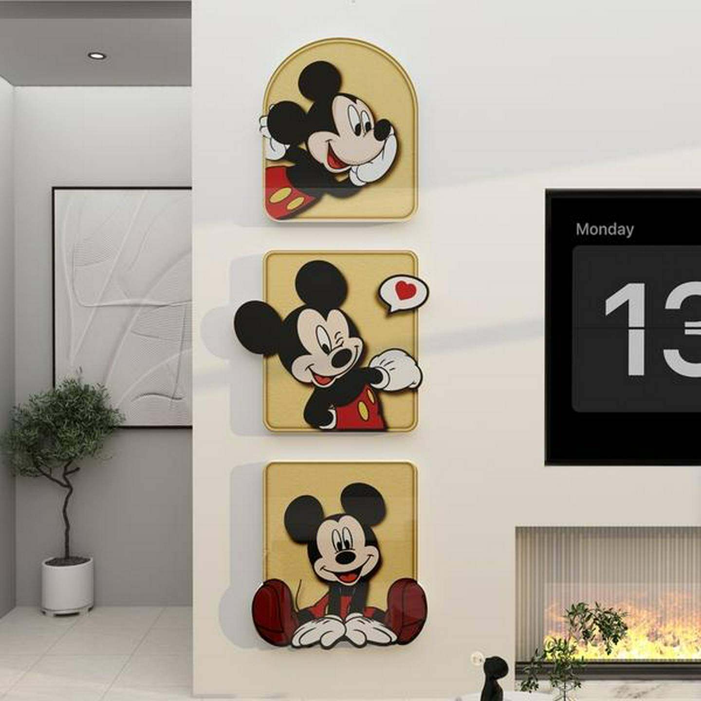 卧室玄关客厅小房间改造公仔米奇老鼠电视机柜背景墙装饰品画摆件