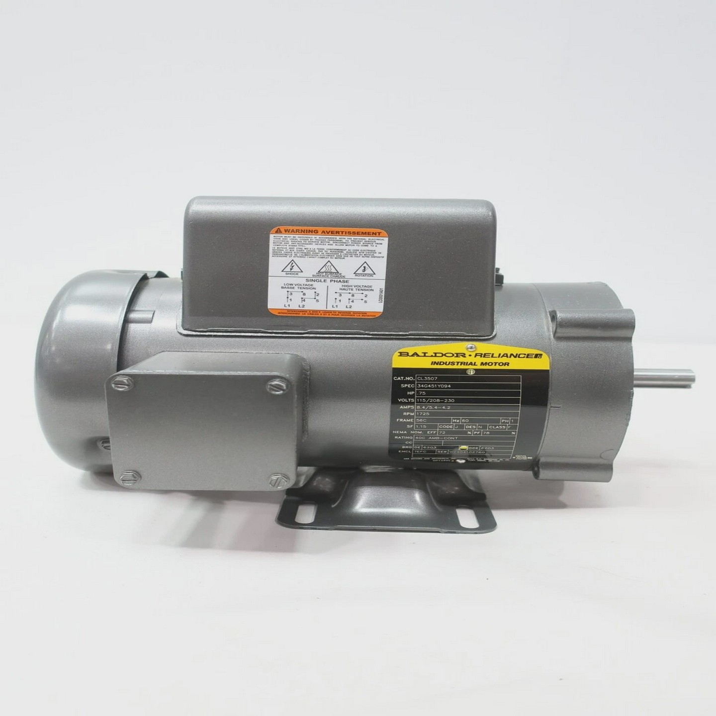 BaldorCL3507AcMotor115/208-230v-ac1725rpm3/4hp1ph56c