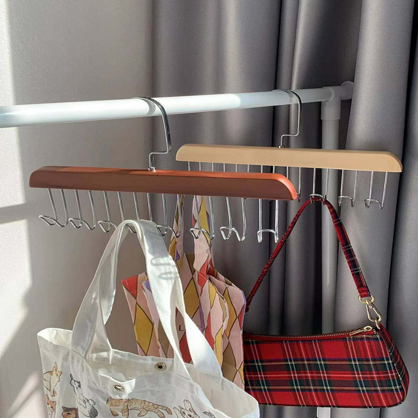 高档木制多钩吊带衣架多功能领带架家庭宿舍柜收纳袋晾衣架