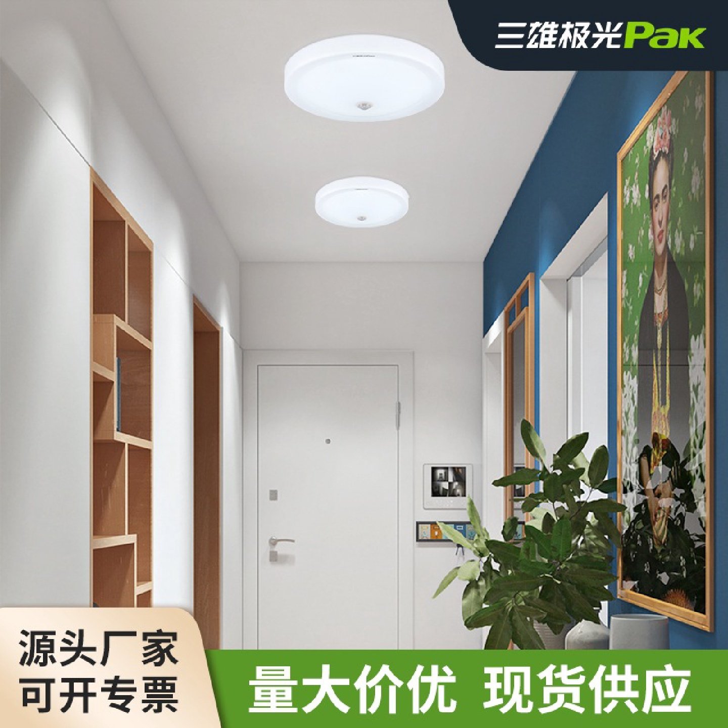 三雄极光led吸顶灯人体红外感应光感应吸顶灯12W智能过道楼梯灯