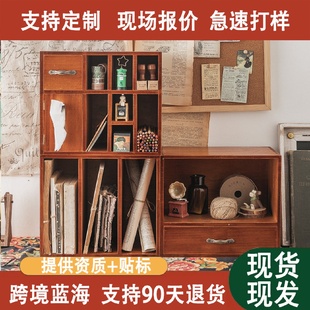 桌面收纳盒办公室书桌抽屉置物架复古木制文具手账印章柜分隔书架